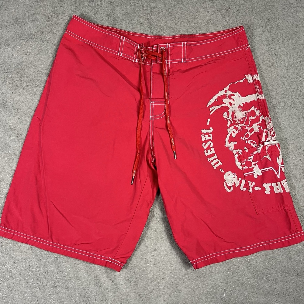 Diesel Shorts Mens Small Red Board Swim Beach Trunks Drawstring